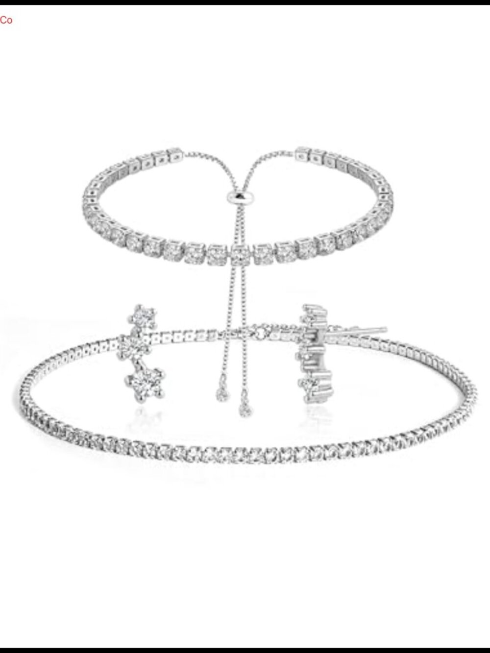 Silver Tennis Necklace Bracelet Earrings Set Hypoallergenic Rhinestone Wedding